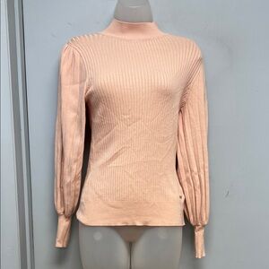 🌸 Tahari Ribbed Mock Neck Sweater | Petite Small (PS) | Apricot Ice | NWT